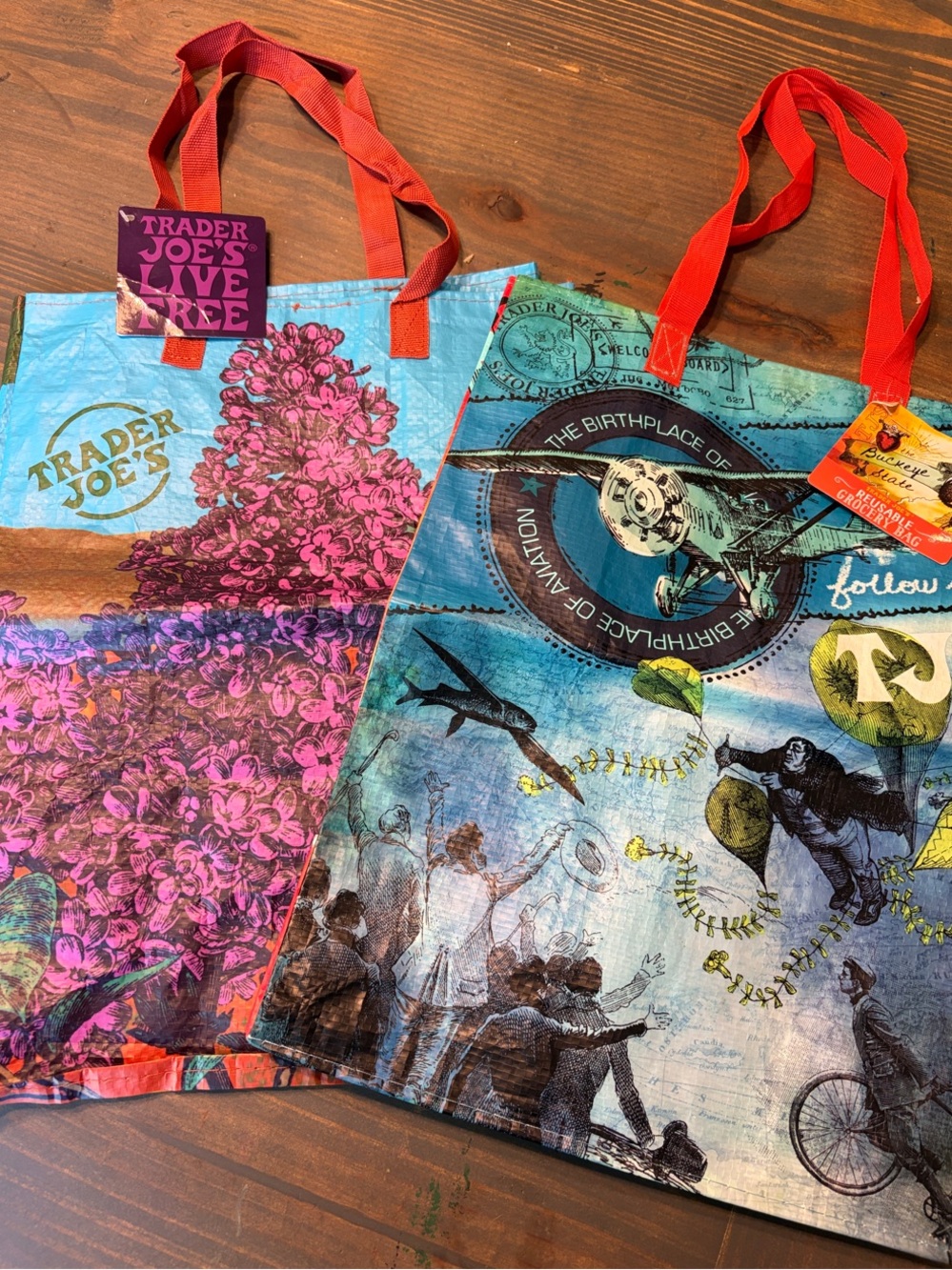 Trader Joe's Reusable Tote Bag - Blue & Pink